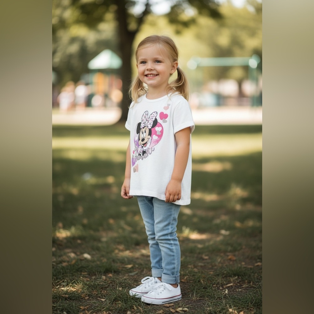 Disney Minnie Mouse White and Pink Kids Tee - Picture 1 of 4